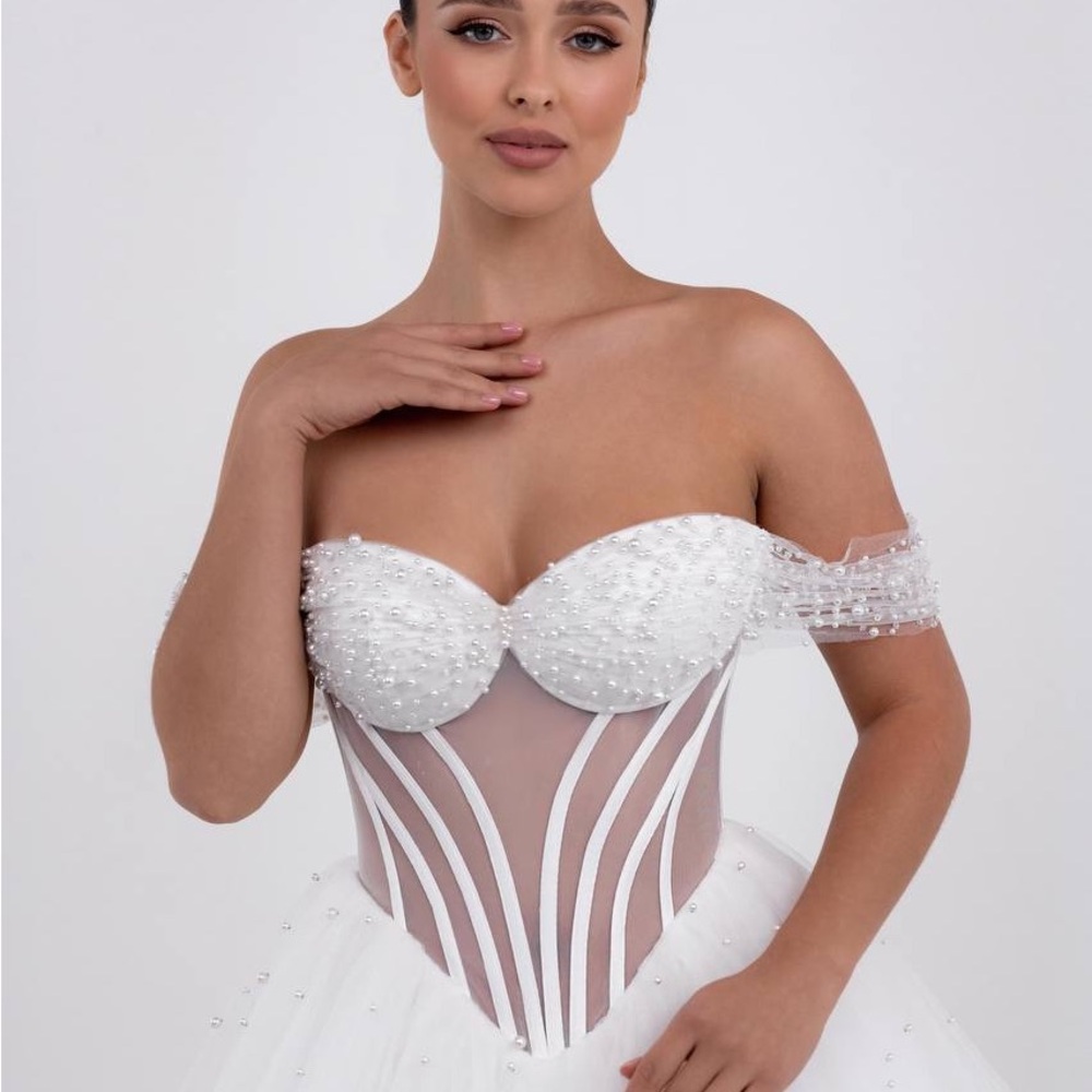 White Embellished Bustier Bridal Gown